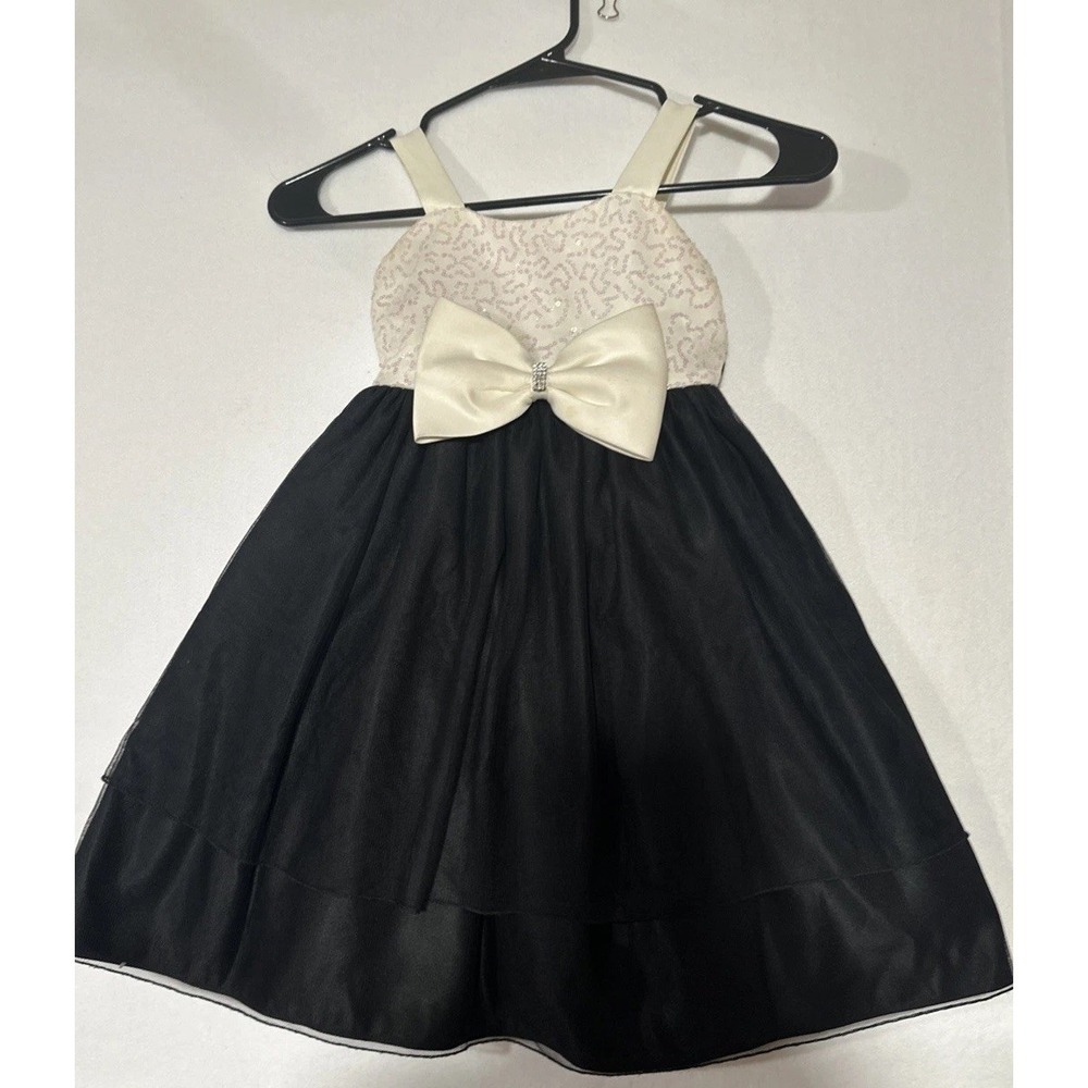 Black and Off-white Girls Princess Faith Size 4 Formal Dress With Sequin Bow
